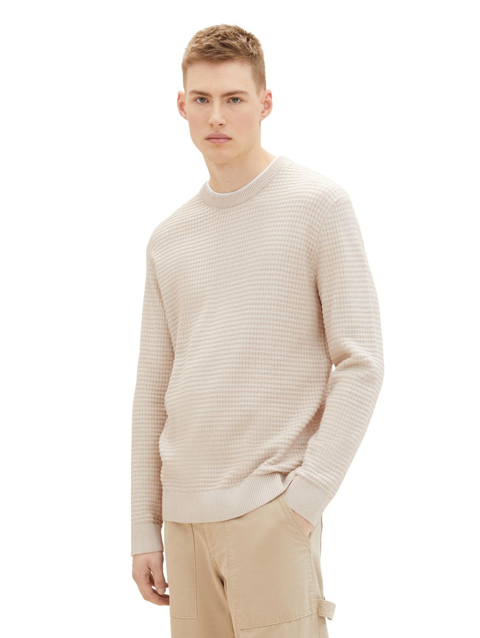 Tom Tailor Denim Herren Rundhals Pullover STRUCTURED DOUBLELAYER - Regular Fit