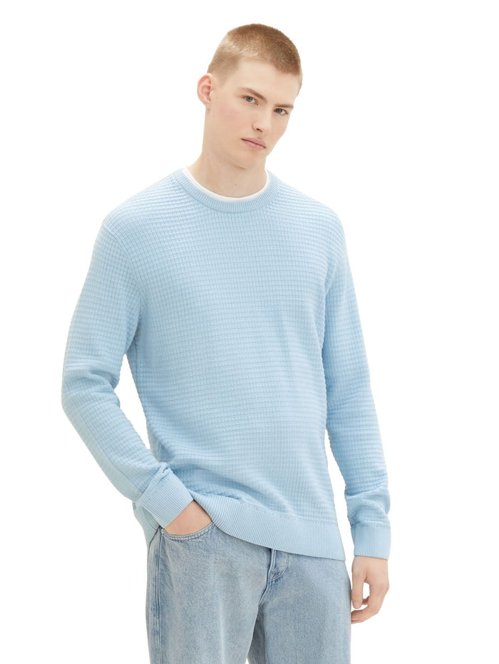 Tom Tailor Denim Herren Rundhals Pullover STRUCTURED DOUBLELAYER - Regular Fit