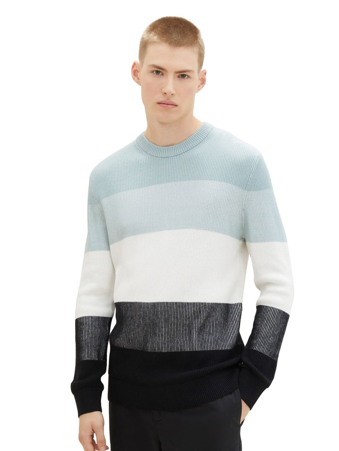 Tom Tailor Denim Herren Rundhals Pullover STRUCTURED COLORBLOCK - Regular Fit