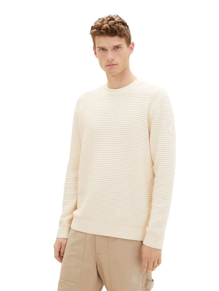 Tom Tailor Herren Rundhals Pullover STRUCTURED CREWNECK - Regular Fit