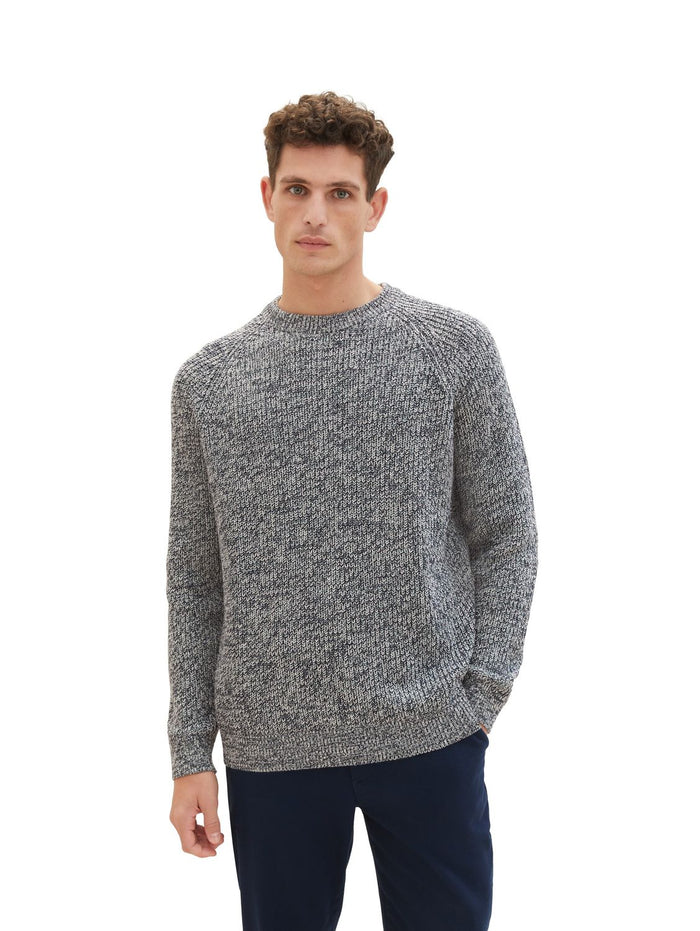 Tom Tailor Herren Rundhals Pullover TWOTONE KNIT - Relaxed Fit