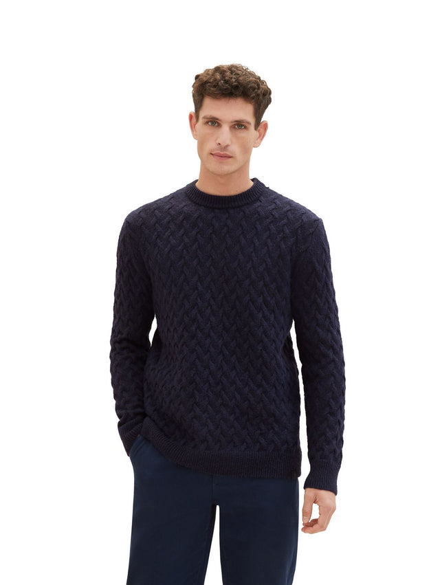 Tom Tailor Herren Rundhals Pullover COSY CABLE KNIT - Regular Fit