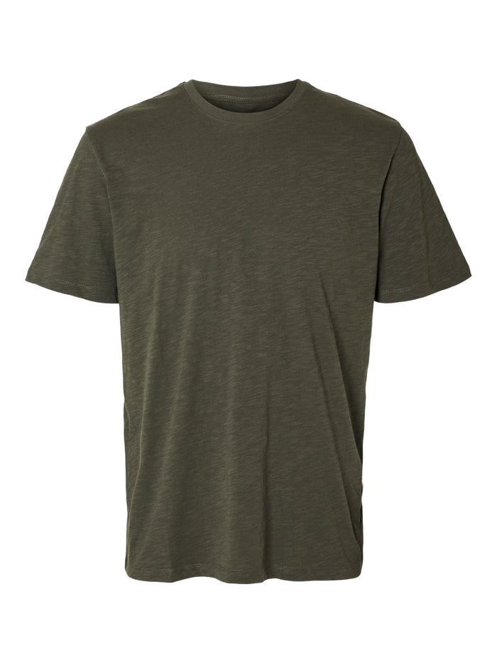 Selected Homme Herren Rundhals T-Shirt SLHASPEN SLUB - Regular Fit