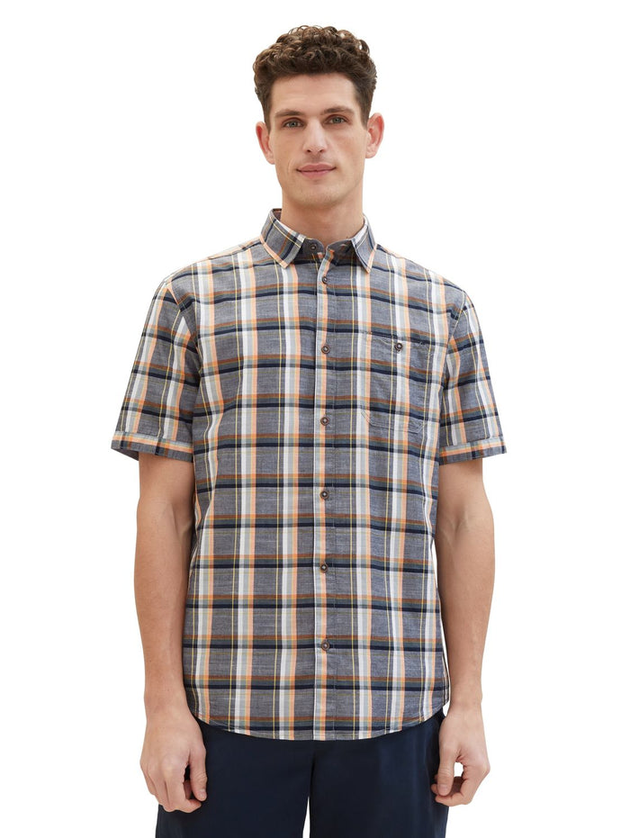 Tom Tailor Herren Kurzarm Hemd CHECKED SLUBYARN - Regular Fit