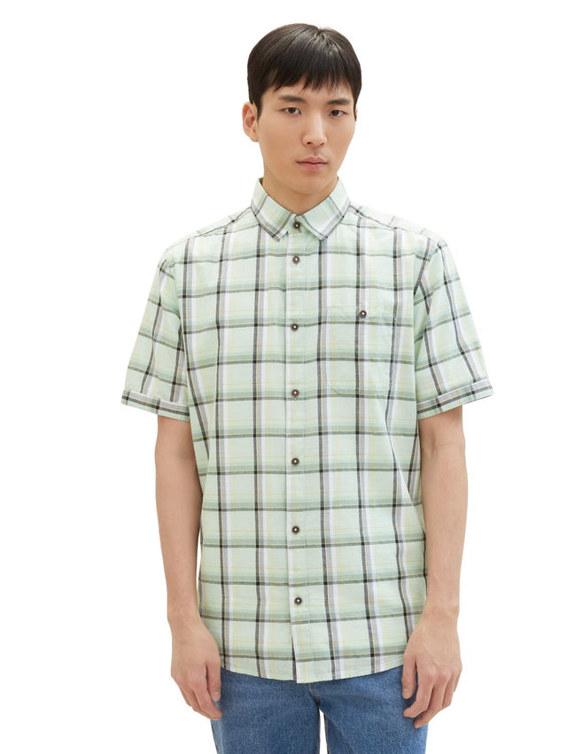 Tom Tailor Herren Kurzarm Hemd CHECKED SLUBYARN - Regular Fit