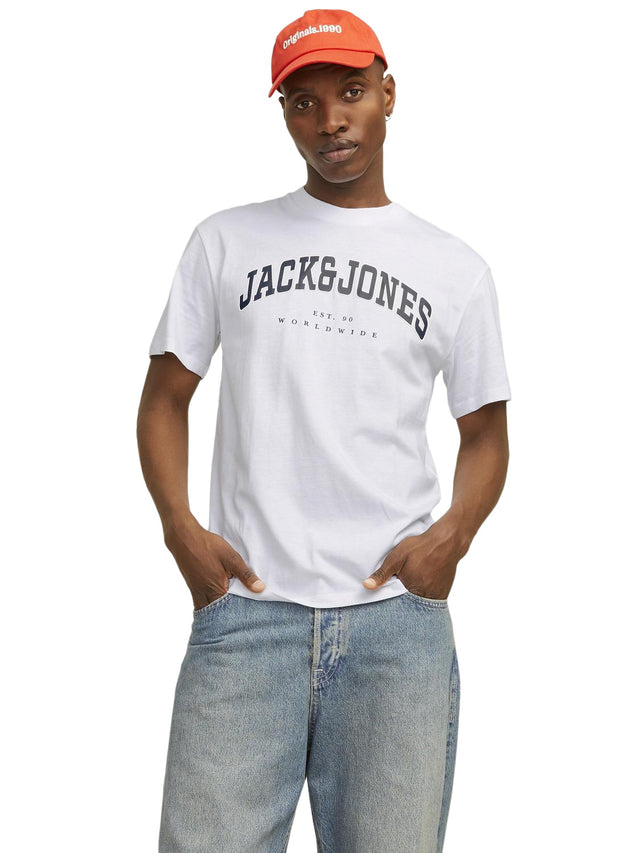 Jack & Jones Herren Rundhals T-Shirt JJECALEB VARSITY - Relaxed Fit