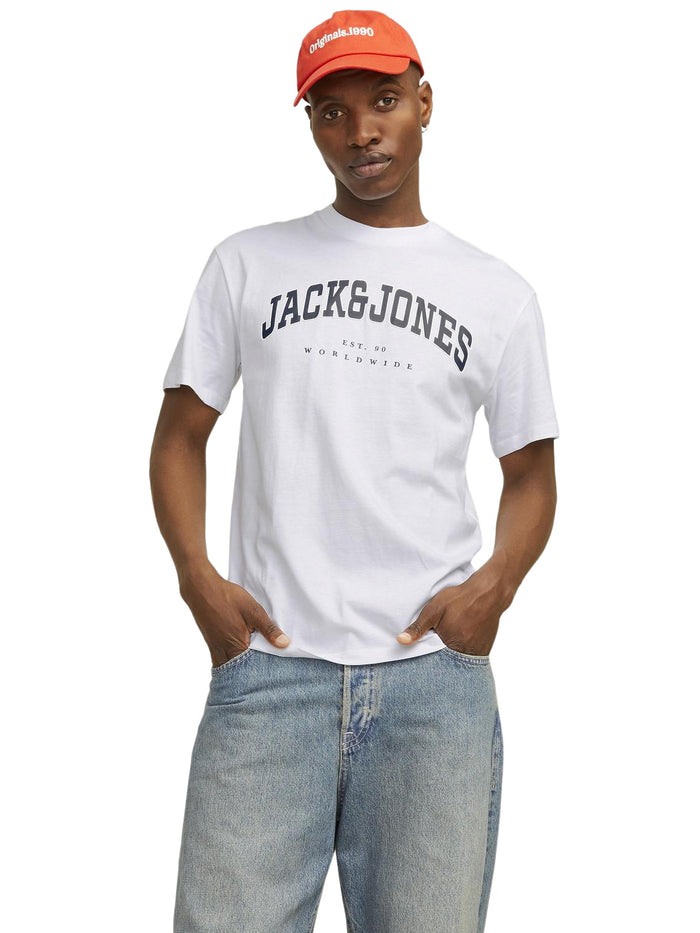 Jack & Jones Herren Rundhals T-Shirt JJECALEB VARSITY - Relaxed Fit