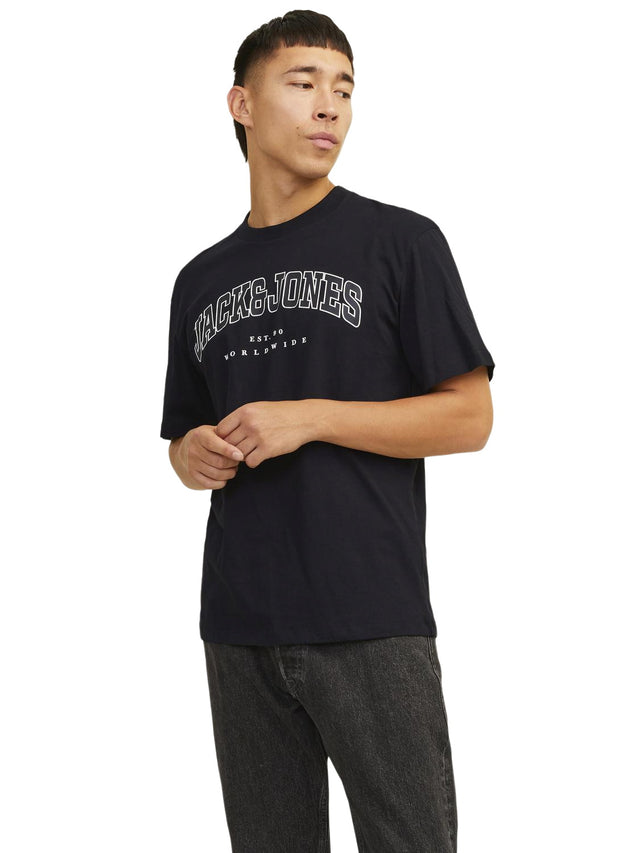 Jack & Jones Herren Rundhals T-Shirt JJECALEB VARSITY - Relaxed Fit