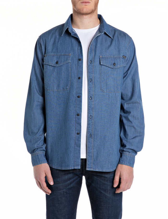 Replay Herren Freizeithemd 6.5 OZ BLACK DENIM - Regular Fit Blau Medium Blue