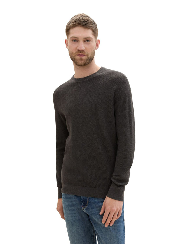 Tom Tailor Herren Rundhals Pullover STRUCTURED CREWNECK COTTON - Regular Fit