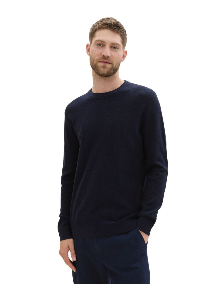Tom Tailor Herren Rundhals Pullover STRUCTURED CREWNECK COTTON - Regular Fit