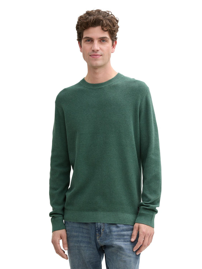 Tom Tailor Herren Rundhals Pullover STRUCTURED CREWNECK COTTON - Regular Fit