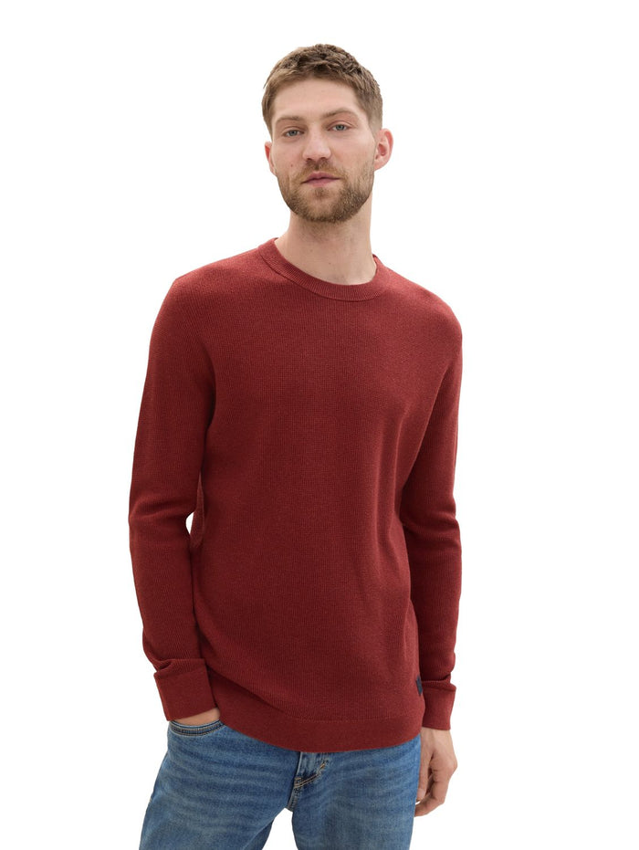 Tom Tailor Herren Rundhals Pullover STRUCTURED CREWNECK COTTON - Regular Fit