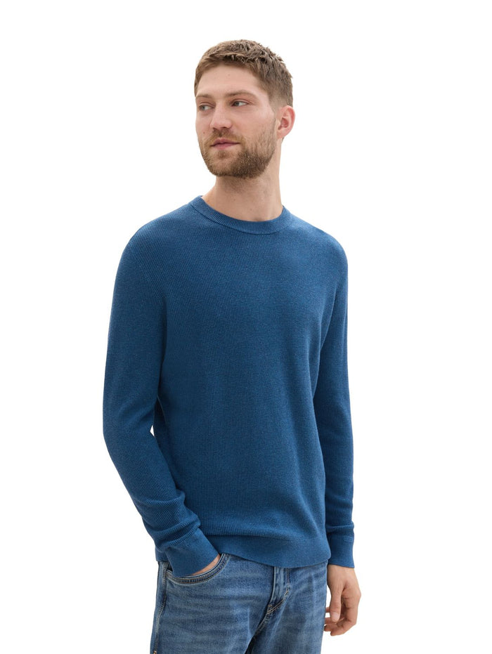 Tom Tailor Herren Rundhals Pullover STRUCTURED CREWNECK COTTON - Regular Fit