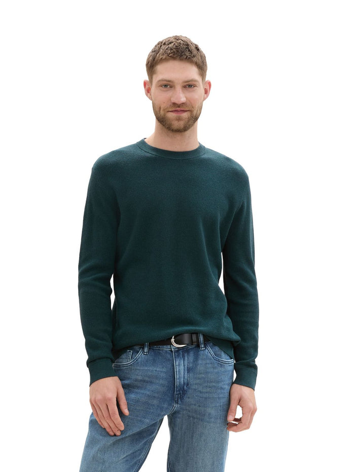 Tom Tailor Herren Rundhals Pullover STRUCTURED CREWNECK COTTON - Regular Fit