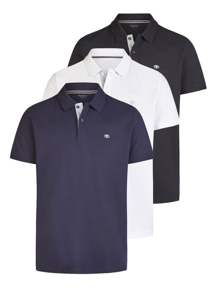 Tom Tailor Poloshirt Herren Kurzarm Baumwolle Regular Fit 3er Set-Pack