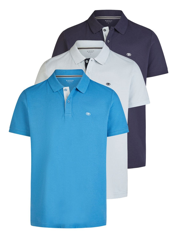Tom Tailor Poloshirt Herren Kurzarm Baumwolle Regular Fit 3er Set-Pack