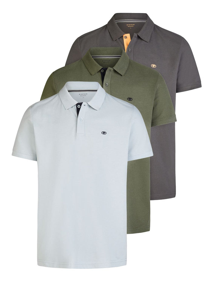 Tom Tailor Poloshirt Herren Kurzarm Baumwolle Regular Fit 3er Set-Pack