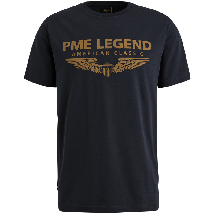 PME Legend Herren Rundhals T-Shirt  R-NECK COTTON ELASTHAN LOGO - Regular Fit