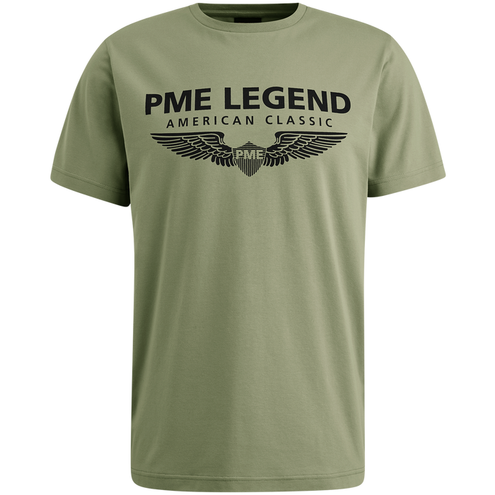 PME Legend Herren Rundhals T-Shirt  R-NECK COTTON ELASTHAN LOGO - Regular Fit