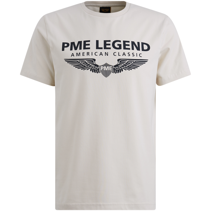PME Legend Herren Rundhals T-Shirt  R-NECK COTTON ELASTHAN LOGO - Regular Fit