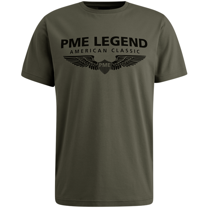PME Legend Herren Rundhals T-Shirt  R-NECK COTTON ELASTHAN LOGO - Regular Fit