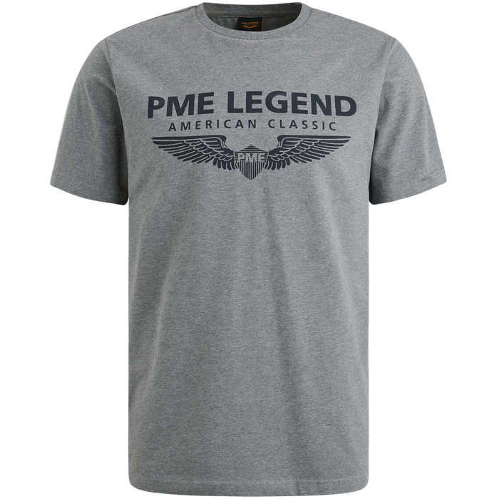 PME Legend Herren Rundhals T-Shirt  R-NECK COTTON ELASTHAN LOGO - Regular Fit