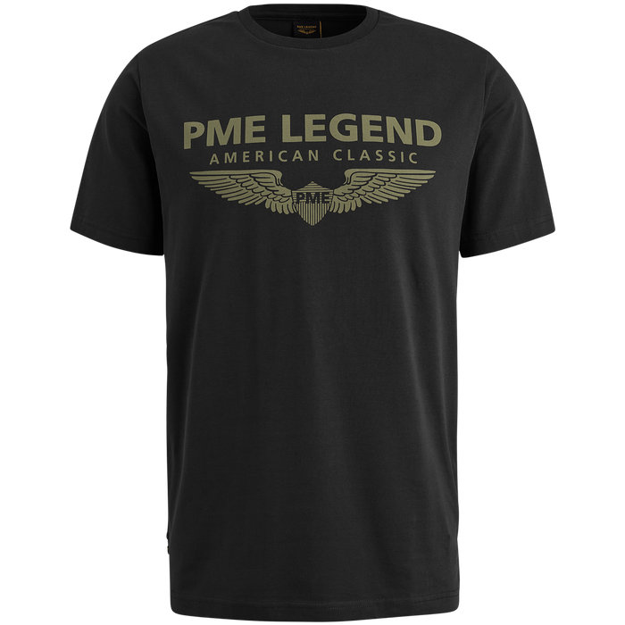 PME Legend Herren Rundhals T-Shirt  R-NECK COTTON ELASTHAN LOGO - Regular Fit