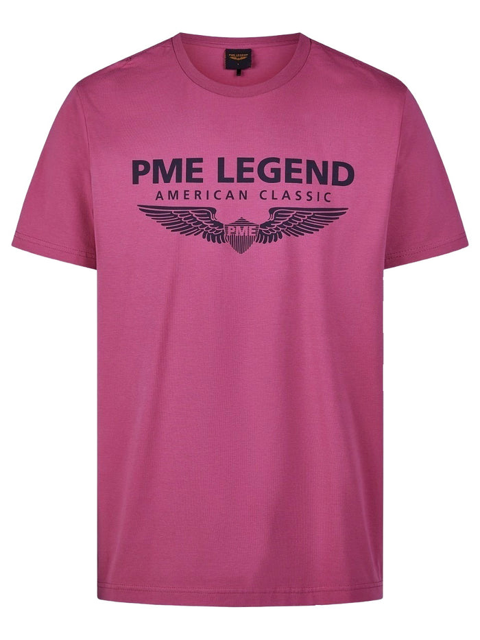PME Legend Herren Rundhals T-Shirt  R-NECK COTTON ELASTHAN LOGO - Regular Fit