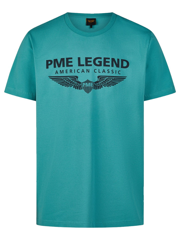 PME Legend Herren Rundhals T-Shirt  R-NECK COTTON ELASTHAN LOGO - Regular Fit