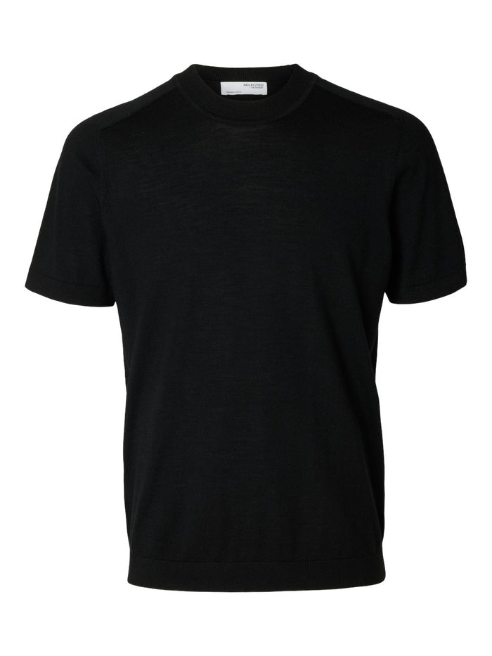 Selected Homme Herren Rundhals T-Shirt SLHTRAY SS KNIT MERINO CREW - Regular Fit
