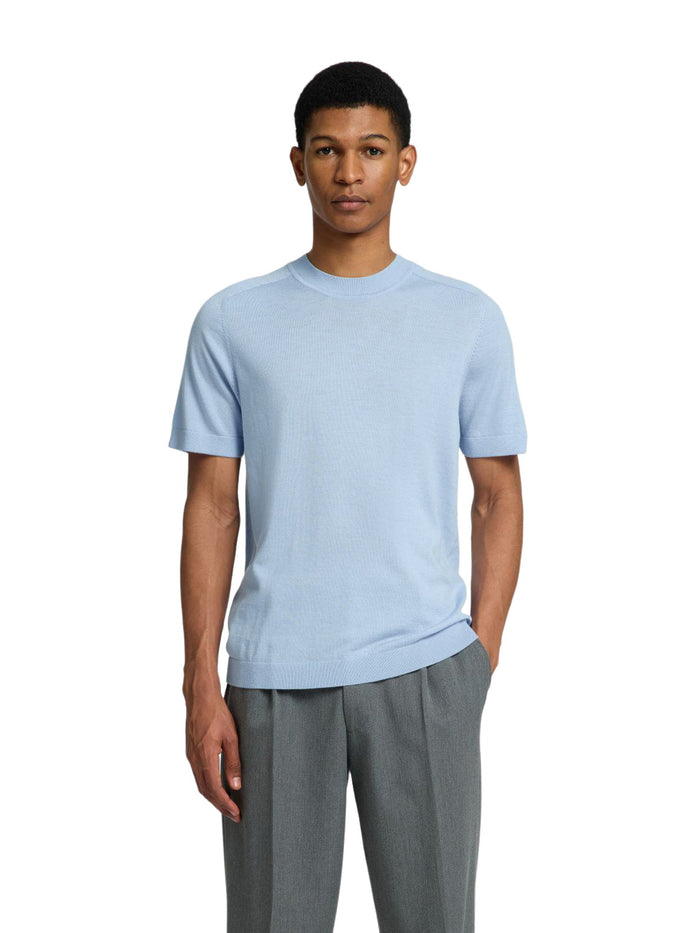 Selected Homme Herren Rundhals T-Shirt SLHTRAY SS KNIT MERINO CREW - Regular Fit