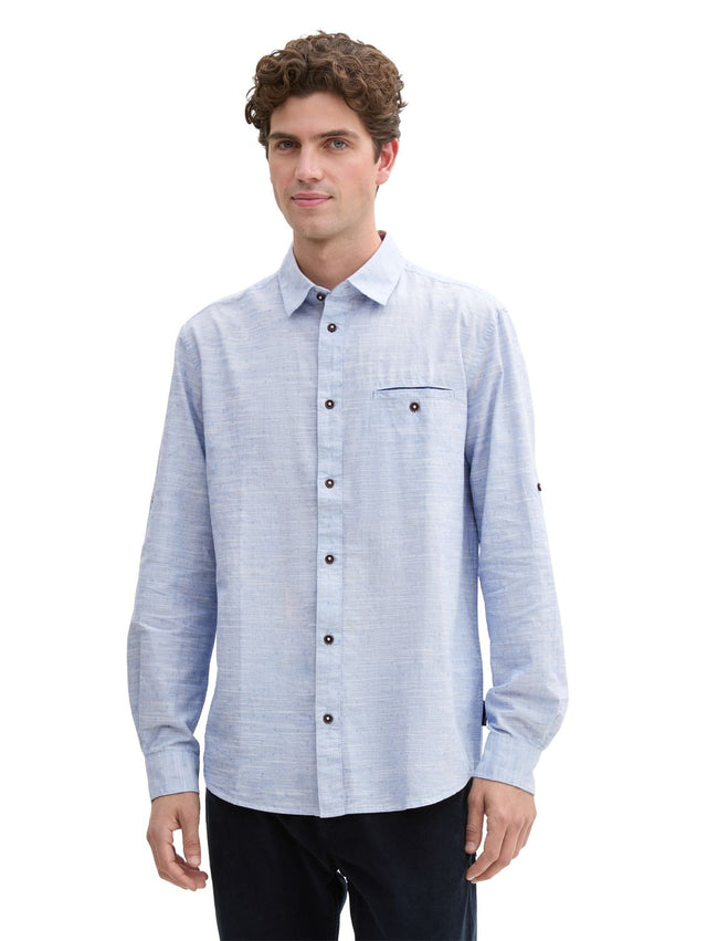 Tom Tailor Herren Langarm Hemd STRUCTURED SLUBYARN - Regular Fit