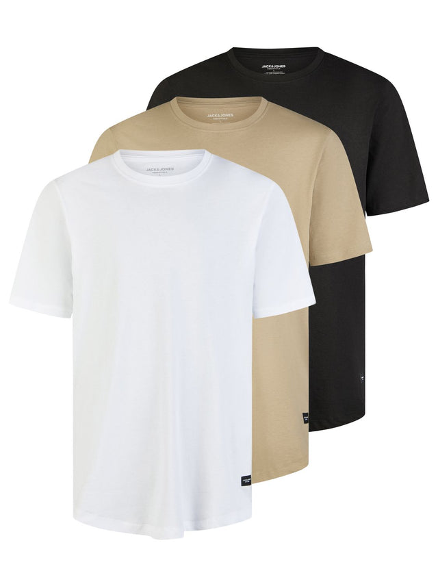 Jack & Jones Tshirt Herren lang geschnitten Set 100% Baumwolle Regular Fit JJENOA 3er Pack