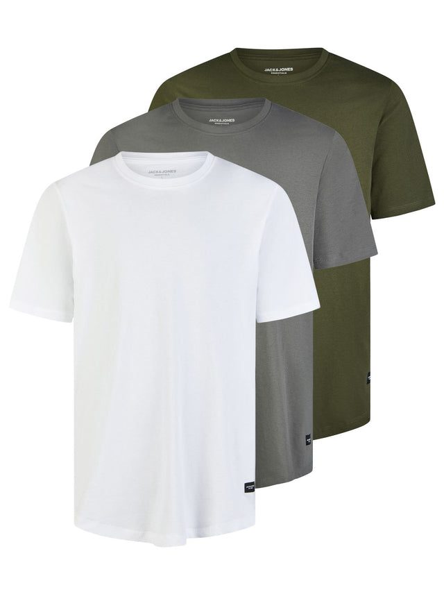 Jack & Jones Tshirt Herren lang geschnitten Set 100% Baumwolle Regular Fit JJENOA 3er Pack