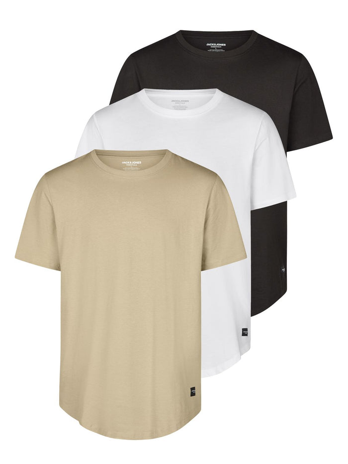 Jack & Jones Tshirt Herren lang geschnitten Set 100% Baumwolle Regular Fit JJENOA 3er Pack