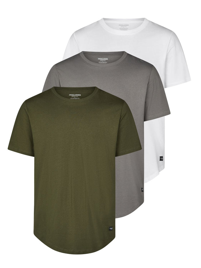 Jack & Jones Tshirt Herren lang geschnitten Set 100% Baumwolle Regular Fit JJENOA 3er Pack