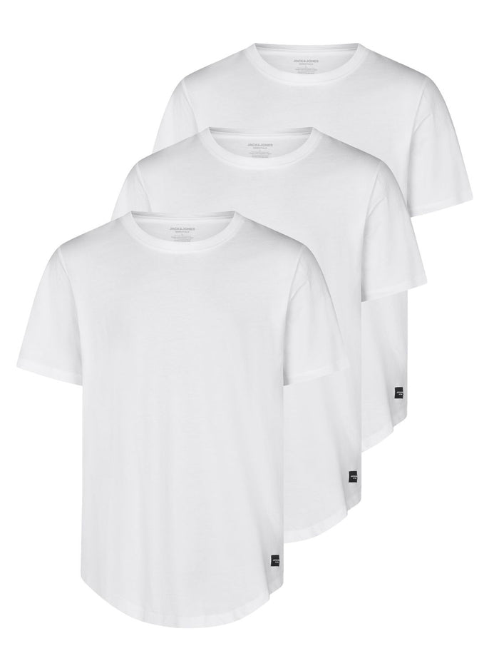 Jack & Jones Tshirt Herren lang geschnitten Set 100% Baumwolle Regular Fit JJENOA 3er Pack