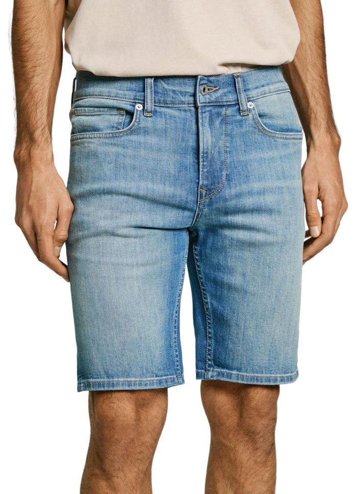Pepe Jeans Herren Jeans Short SLIM SHORT HATCH - Mid Waist Slim Fit - Blau