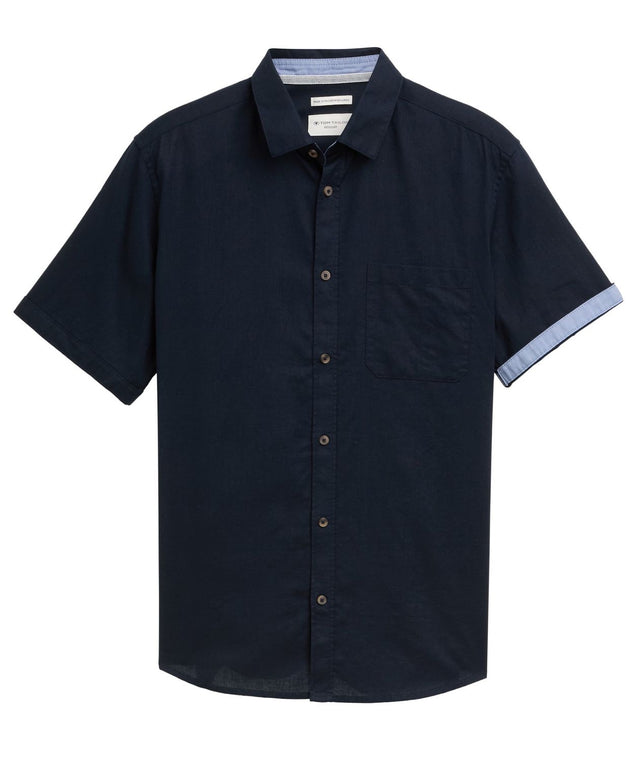 Tom Tailor Herren Kurzarm Hemd COTTON LINEN SHIRT - Regular Fit