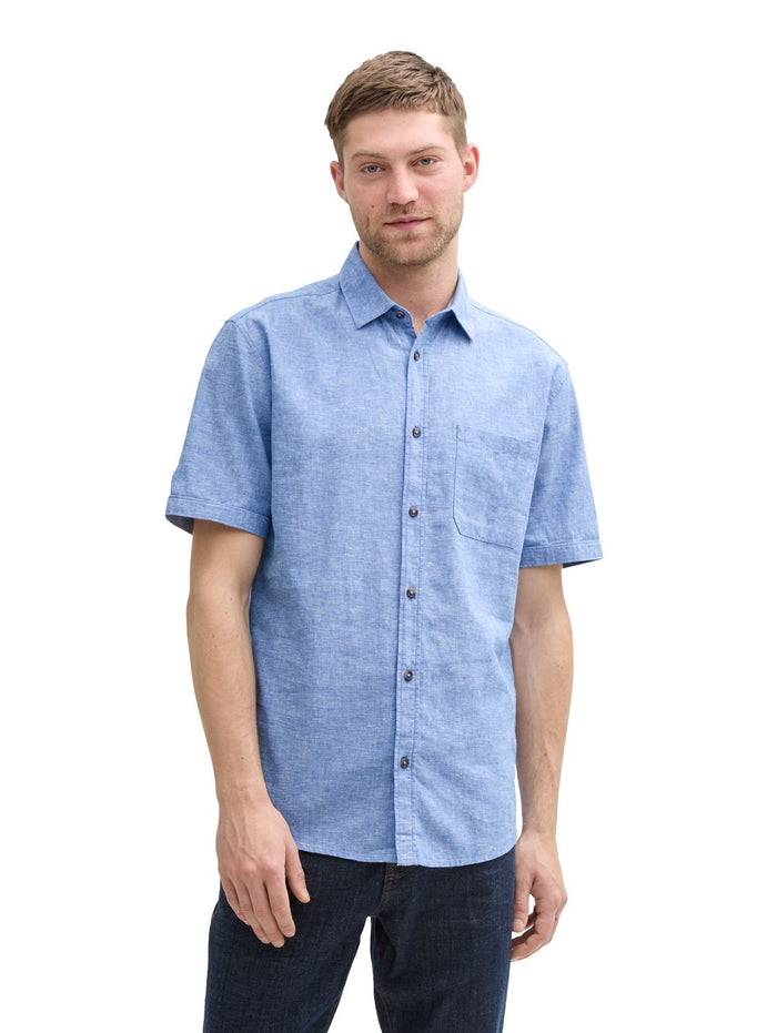 Tom Tailor Herren Kurzarm Hemd COTTON LINEN SHIRT - Regular Fit