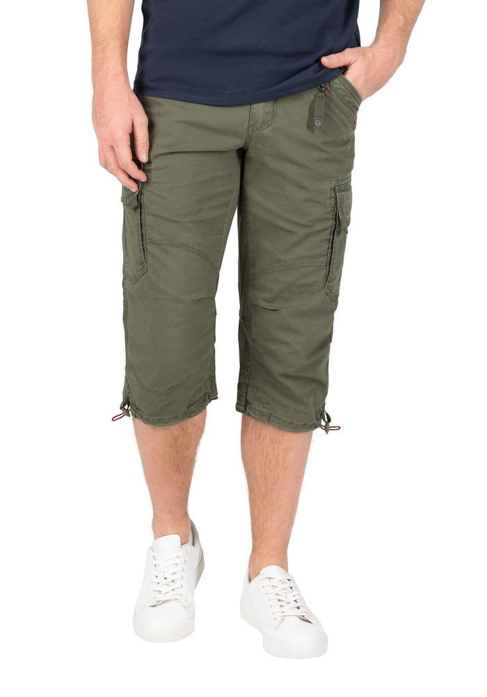Timezone Herren 3/4 Cargo Hose LOOSE MILESTZ SHORT Mid Waist Loose Fit - Olive Blau Beige