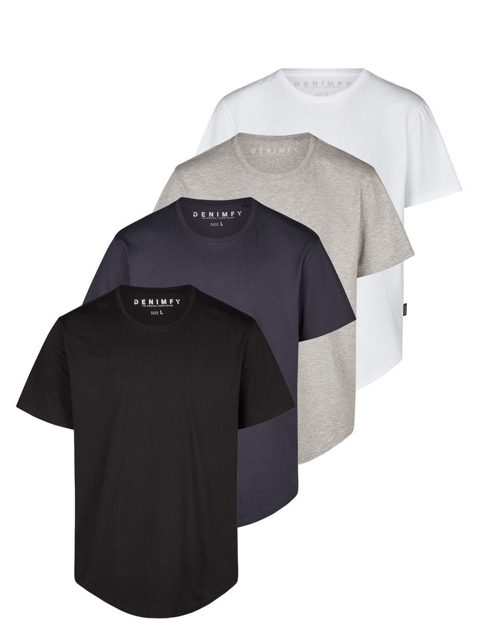 DENIMFY Tshirt Herren lang geschnitten Set 100% Baumwolle Regular Fit DFPaco 4er Pack