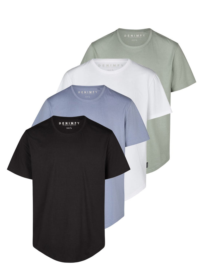 DENIMFY Tshirt Herren lang geschnitten Set 100% Baumwolle Regular Fit DFPaco 4er Pack