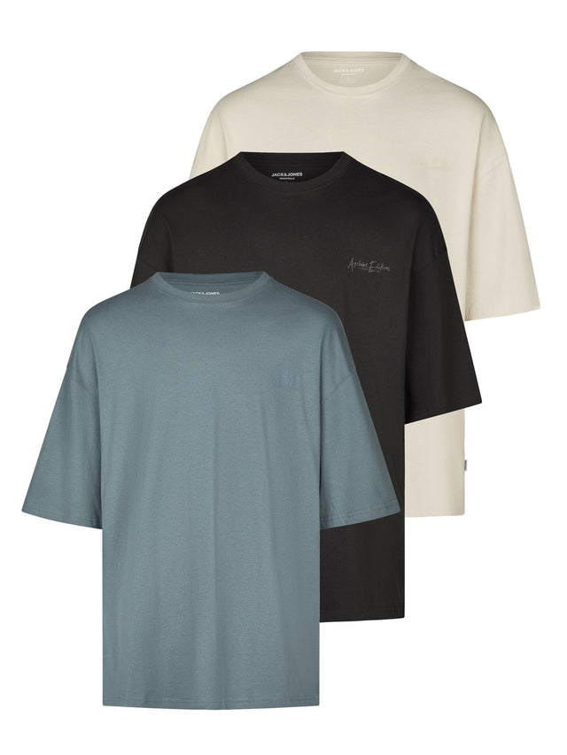 Jack & Jones Tshirt Herren Oversize Fit JJECHARGE 3er Set Pack