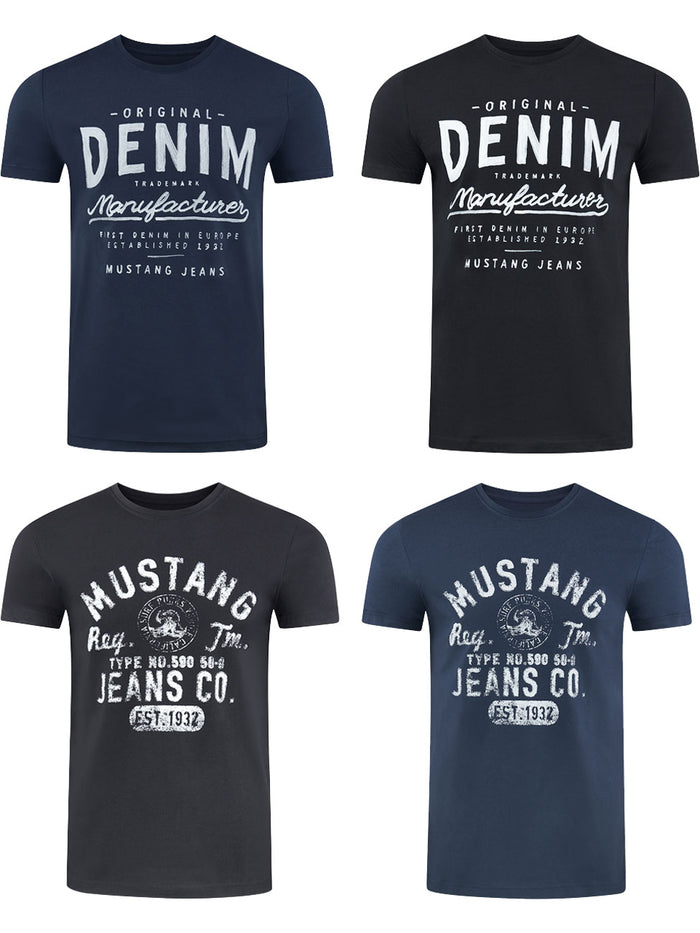 MUSTANG Tshirt Herren Baumwolle Regular Fit 4er Pack