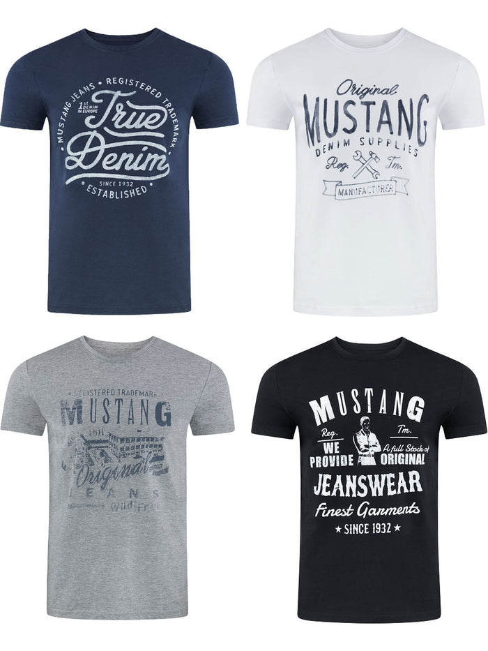 MUSTANG Tshirt Herren Baumwolle Regular Fit 4er Pack