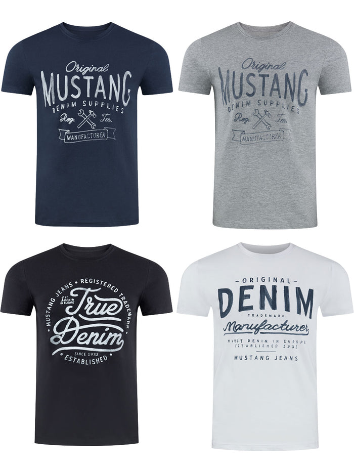 MUSTANG Tshirt Herren Baumwolle Regular Fit 4er Pack