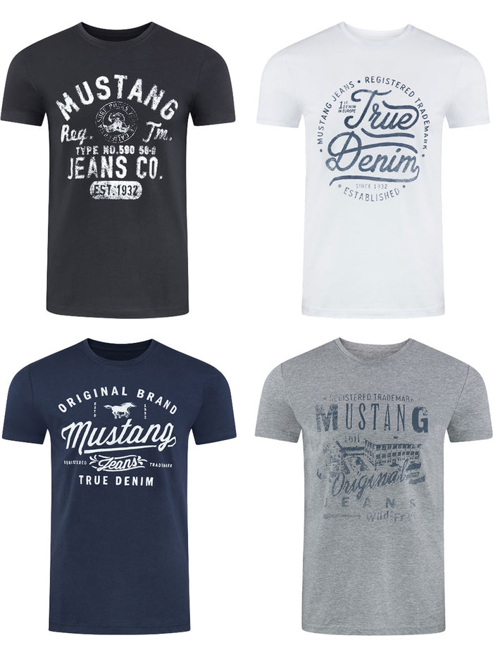 MUSTANG Tshirt Herren Baumwolle Regular Fit 4er Pack