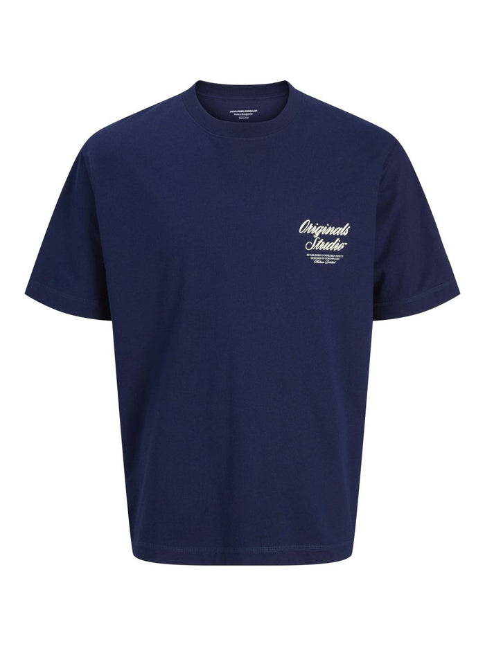 Jack & Jones Herren Rundhals T-Shirt JORNORREBRO TYPO TEE SS CREW NECK - Relaxed Fit